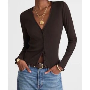 NWT Madewell Size Medium BLACK Lettuce-Hem V-Neck Cardigan Y2K Long Sleeve